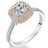 Double Halo 1 Ct Cushion Cut Diamond Engagement Ring