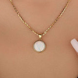 Beautiful 1 Carat Round Shape Opal Solitaire Pendant Necklace in 18k Yellow Gold over Silver