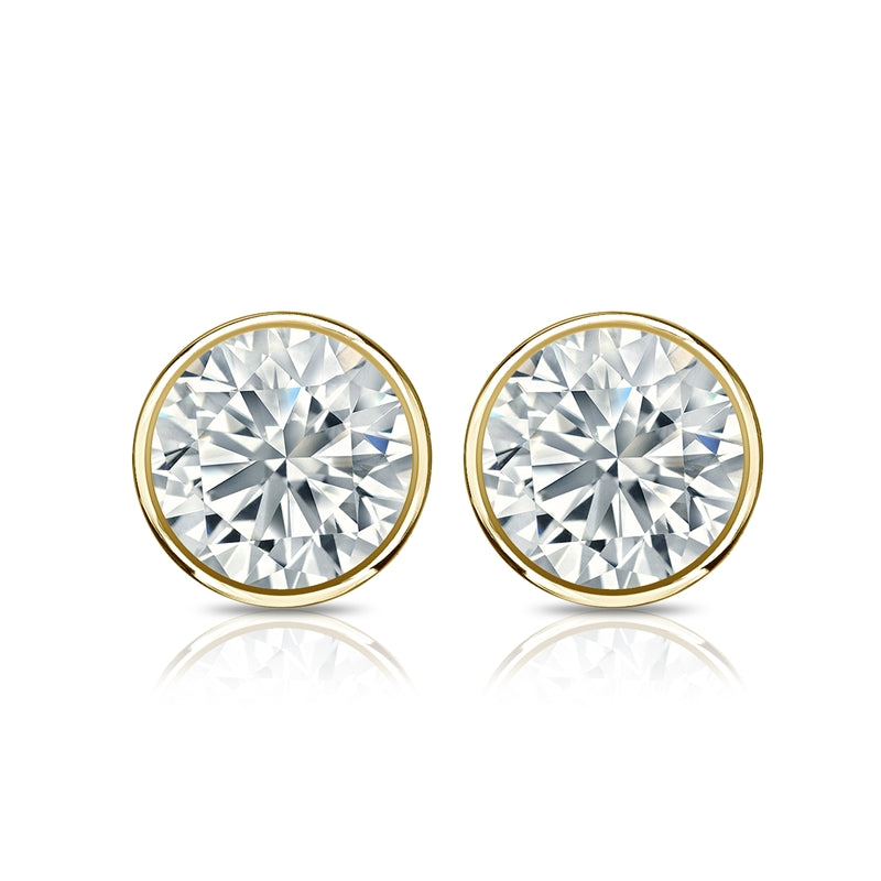 Bezel Set Solitaire 1 Carat Round Cut Certified Moissanite Solitaire Stud Earrings - Studs for Her in White Gold