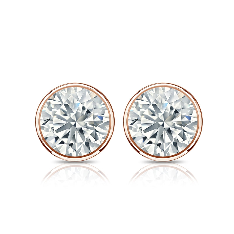 Bezel Set Solitaire 1 Carat Round Cut Certified Moissanite Solitaire Stud Earrings - Studs for Her in White Gold