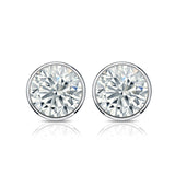 Bezel Set Solitaire 1 Carat Round Cut Certified Moissanite Solitaire Stud Earrings - Studs for Her in White Gold