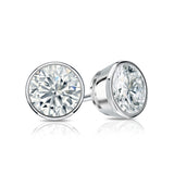 Bezel Set Solitaire 1 Carat Round Cut Certified Moissanite Solitaire Stud Earrings - Studs for Her in White Gold