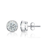 Bezel Set Solitaire 1 Carat Round Cut Certified Moissanite Solitaire Stud Earrings - Studs for Her in White Gold