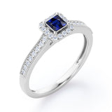 1.25 Ct Princess Cut Lab Sapphire Halo Engagement Ring