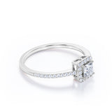 Pave 1 Carat Princess Cut Moissanite Halo Engagement Ring