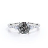 0.75 Ct Round Salt and Pepper Diamond Pave Engagement Ring
