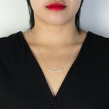 Curved Bar Round-Shaped Moissanite Pendant Necklace in 18K White Gold over Silver