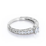 Lovely Dainty Flower 0.6 carat Round Moissanite and Diamond Engagement Ring in white Gold