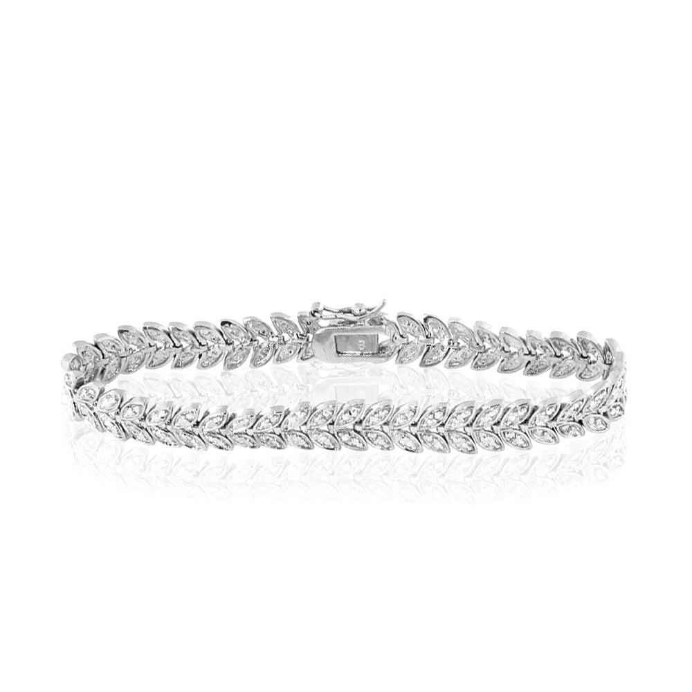 Everblooming 1 Carat Round Cut Moissanite Tennis Bracelet Nature Inspired in 18K White Gold over Silver