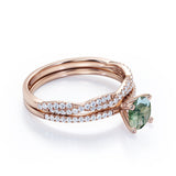Pave 1.25 ct Round Cut Moss Agate Wedding Ring Set