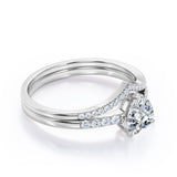 Cherished  0.7 carat Heart Moissanite and Diamond Bridal Ring Set in Rose Gold