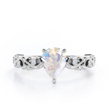 Vintage Style Scroll 0.5 carat Pear Moonstone and Diamond Engagement Ring in Rose Gold