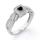 Extravaganza Milgrain Bordered - 1.45 Carat Round Brilliant Cut Black Diamond - Halo Pave Channel Engagement Ring in White Gold