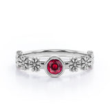 Flower Field 0.5 carat Round Lab Ruby Solitaire Nature-Inspired ring in Rose Gold