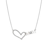Accented Moissanite Mom Heart Pendant Necklace in 18K White Gold over Silver