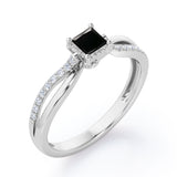 Twisted and Split Pinched Shank 0.65 carat Princess Black Diamonds Elegant Engagement Ring in White Gold