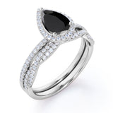 1.50 ct Pear Lab Black Diamond Twisted Wedding Ring Set