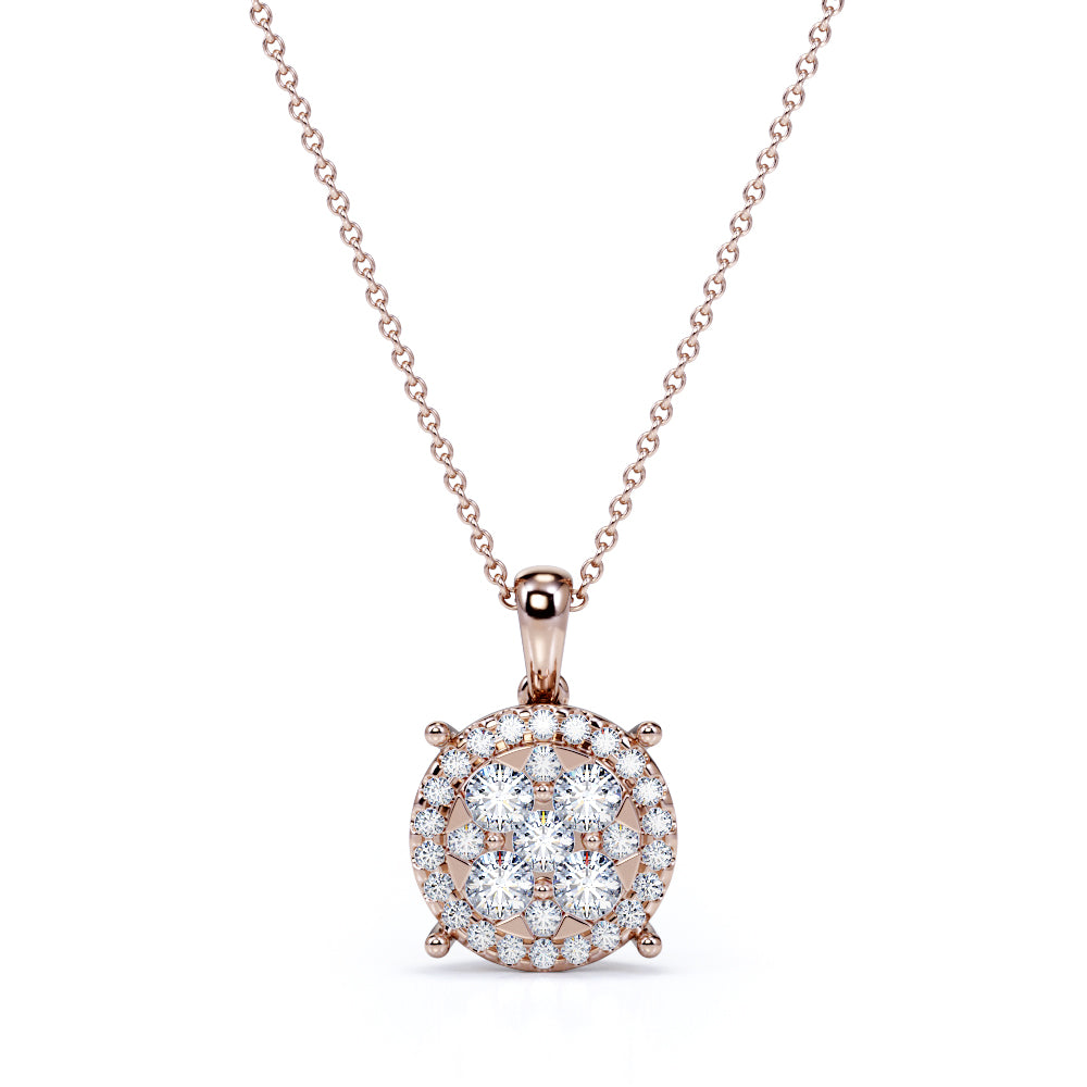 Snowflake 0.7 carat Round Halo Moissanite and Diamond Pendant with 18k White Gold Over Silver Necklace