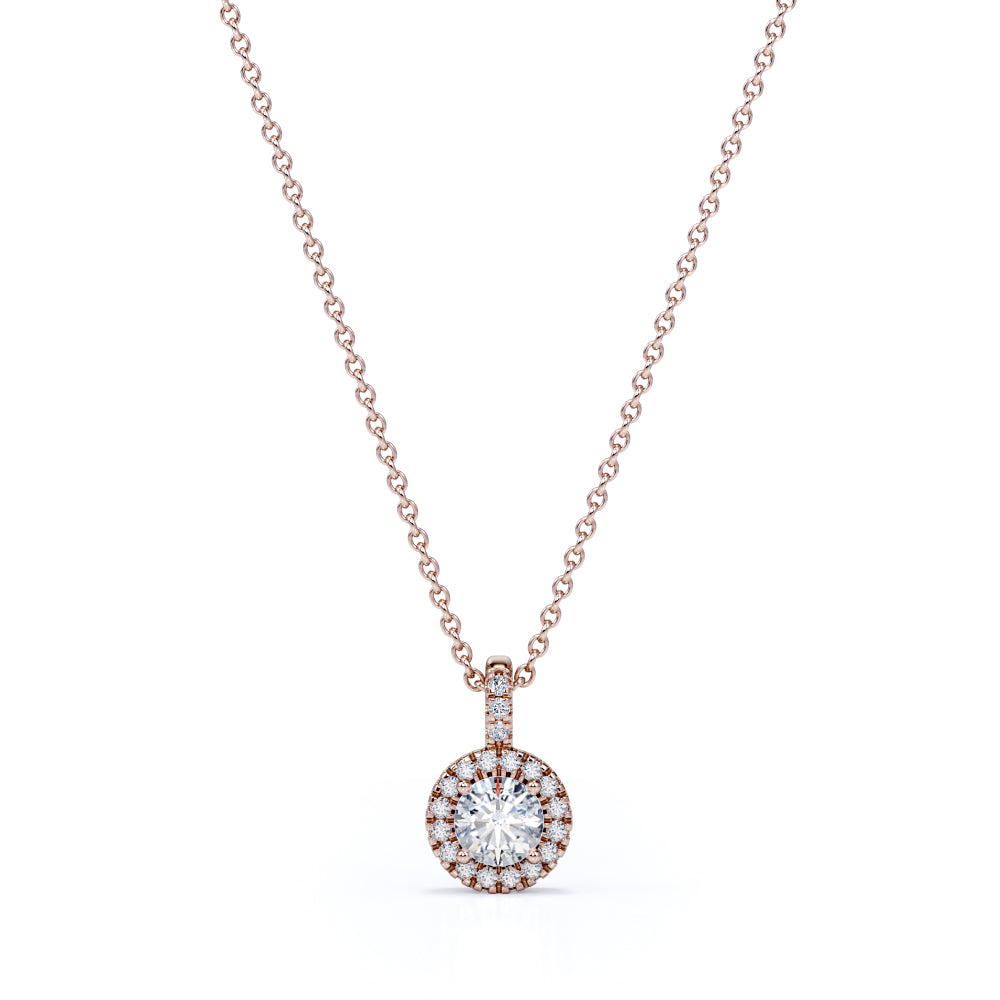 Classic Halo 0.3 carat Round Moissanite and Diamond Pendant, 18k Black Gold Over Silver Necklace, Special Gift