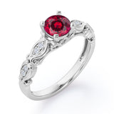 Decorative Basket Prong 0.5 carat Round Lab Ruby and Diamond Nature-Inspired Ring in Rose Gold