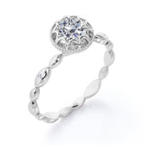 Unique Vintage  0.5 carat Round Moissanite and Diamond Vintage Royal Half Scalloped Ring in Rose Gold