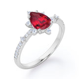Snowflake 0.7 carat Pear Lab Ruby and Diamond Classic Engagement Ring in White Gold