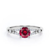 Split Shank 0.6 carat Round Lab Ruby and Diamond Engagement Ring in Rose Gold
