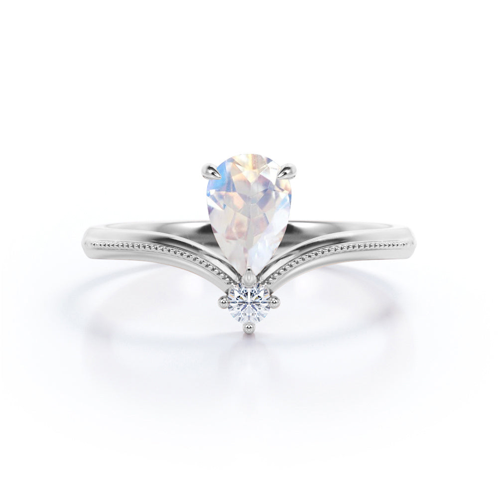 Vintage Milgrain 1 carat Pear Moonstone Nestled Engagement Ring in Rose Gold