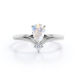 Vintage Milgrain 1 carat Pear Moonstone Nestled Engagement Ring in Rose Gold