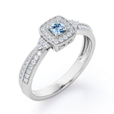 Double Pave Channel 1.5 Carat Round-Shaped Aquamarine Halo Cluster Engagement Ring in  White Gold