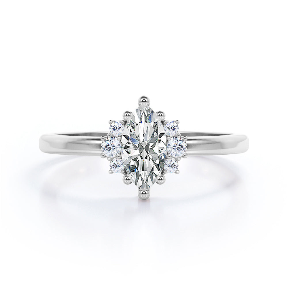 Classic 7 Stones 0.55 carat Marquise Moissanite and Diamond Engagement Ring in Rose Gold