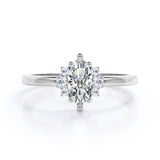 Classic 7 Stones 0.55 carat Marquise Moissanite and Diamond Engagement Ring in Rose Gold