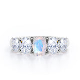 Oval Basket Set 1.25 carat Moonstone and moissanite Fine Jewelry Ring in White Gold