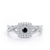 Pave Crossover - 1.25 Carat Round Cut Black Diamond - Flush Cluster Halo Engagement Ring in White Gold