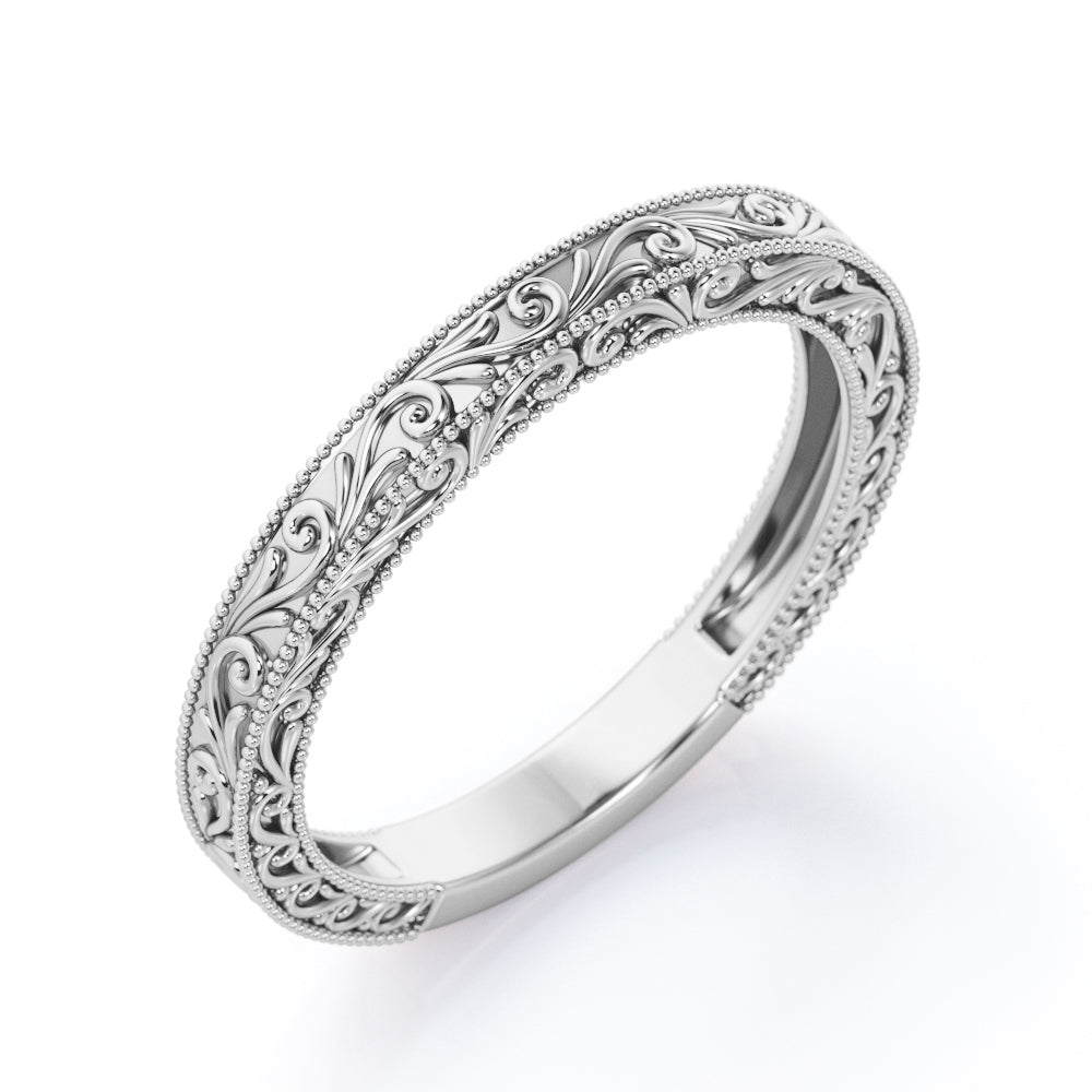 Vintage Filigree Wedding Band in White Gold - Mother's Day - Anniversary