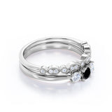 1.30 Carat Round Cut Lab Grown Black Diamond Trilogy Wedding Ring Set In White Gold