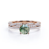 Pave 1.25 ct Round Cut Moss Agate Wedding Ring Set