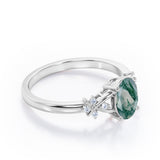 Luxurious Clover Lucky Leaf 0.5 carat Oval Moss Green Agate and Diamond Engagement Ring in Rose Gold