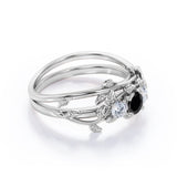 1.25 carat round cut  Black Diamond leaf style bridal set ring in white gold