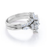 Elegant Fancy Cut Gems 0.7 carat Kite Moissanite and Diamond Wedding Ring Set in Rose Gold