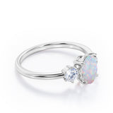Three Stone 1.1 Ct Oval Cut Lab Created Opal Engagement Ring