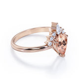 Half-Crown Halo 0.55 carat Pear Morganite and Moissanite Engagement Ring in Rose Gold