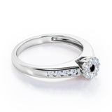 Clustered 1 carat Round Petite Black Diamond Channel Engagement Ring in White Gold