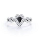 1.67 Carat Pear Cut Lab Grown Black Diamond Double Halo Engagement Ring In White Gold