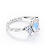 Unique 1 carat Oval Five Stone Ring With Petite Moonstone and Diamond in White Gold