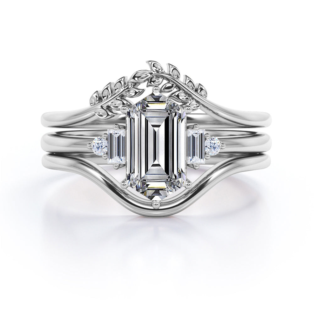 0.8 carat Hexagon Moissanite and Diamond Unique Trio Ring Set For Her in Black Gold