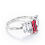 Graduated Baguette 1.5 carat Lab Ruby and Cubic Zirconia Engagement Ring in White Gold