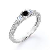 1 ct Round Lab Black Diamond Three Stone Engagement Ring