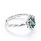 Unique 0.6 carat Oval Moss Agate and Moissanite Floating Halo Engagement Ring in White Gold