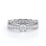 0.50 Carat Round Cut Diamond Vintage Milgrain Bridal Set Ring In White Gold